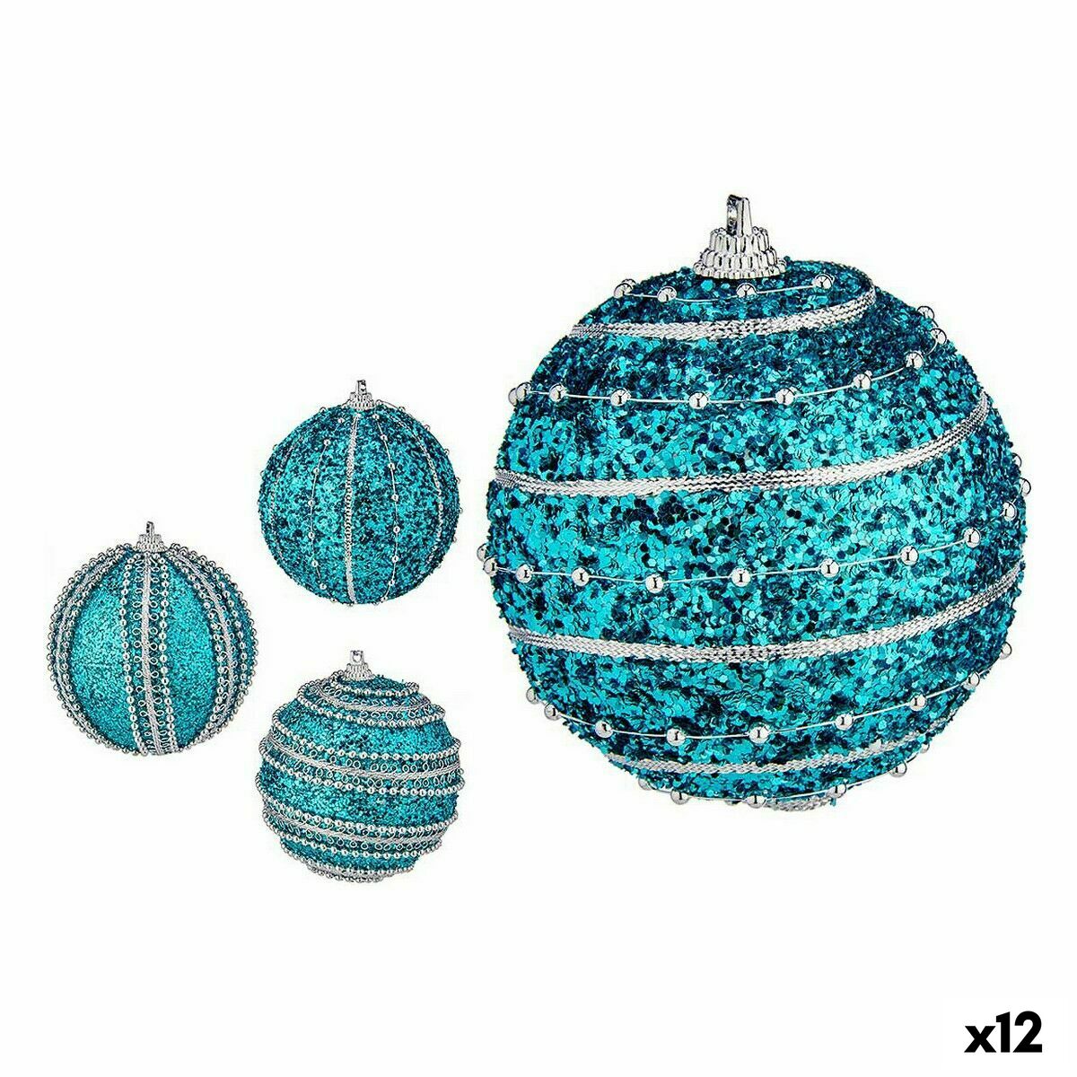 Set of Christmas balls Krist+ Blau PVC Ø 8 cm With relief (12 Stück) – Produktbild 1
