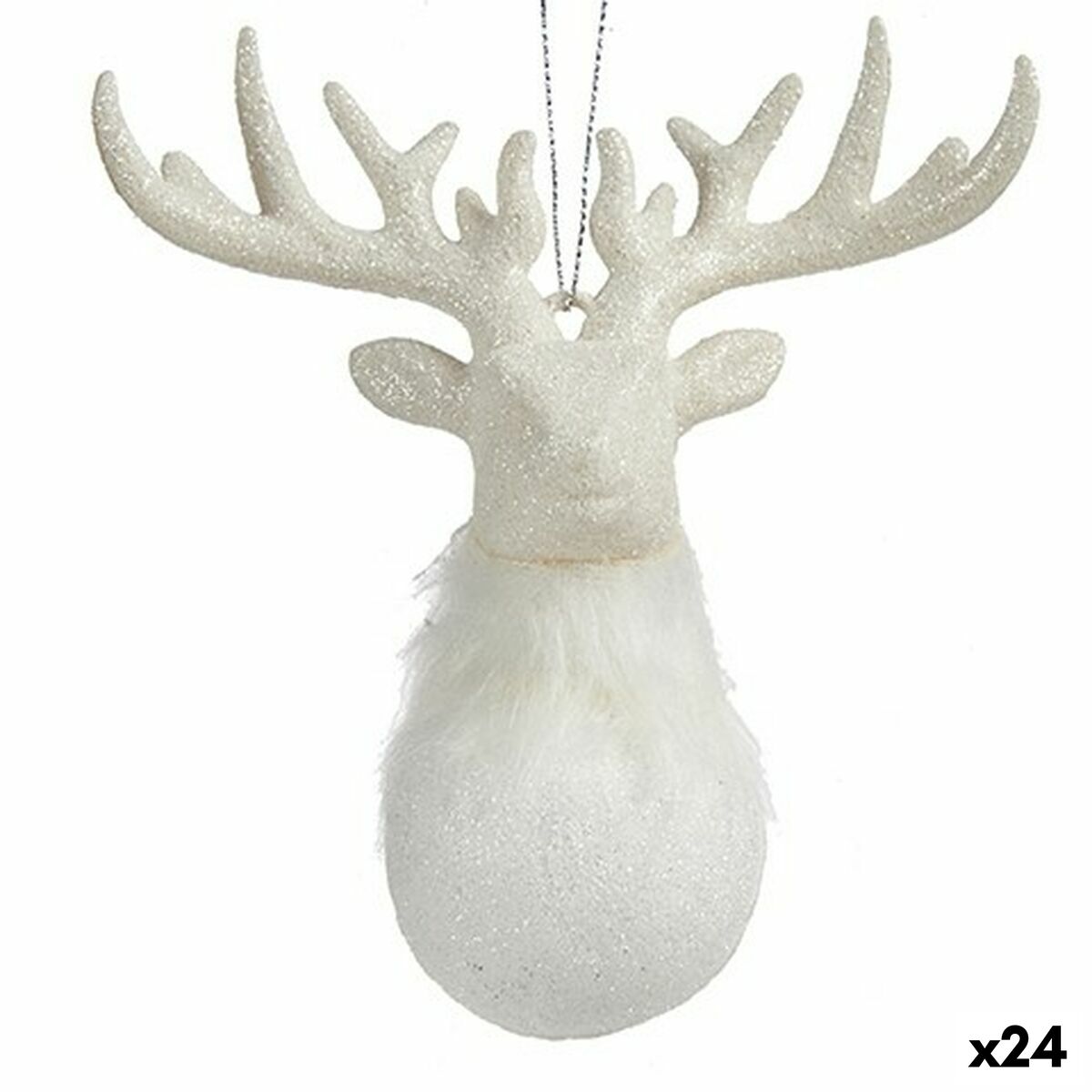 Christmas bauble Krist+ Weiß Kunststoff Glitter Reindeer 14 x 15,5 x 7 cm (24 Stück) – Produktbild 1