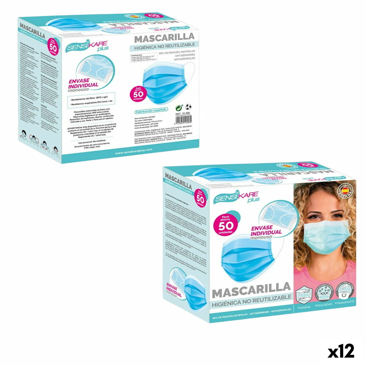 Box of hygienic masks SensiKare 50 Teile (12 Stück) – Produktbild 1