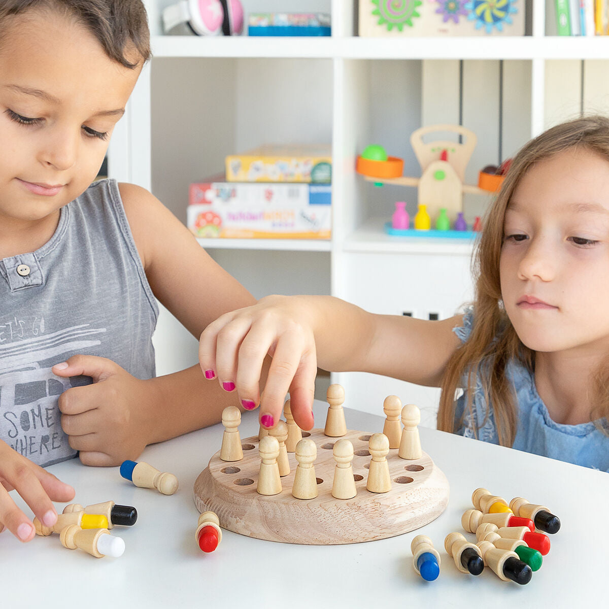 Wooden Memory Chess Taeda InnovaGoods 26 Teile – Produktbild 1