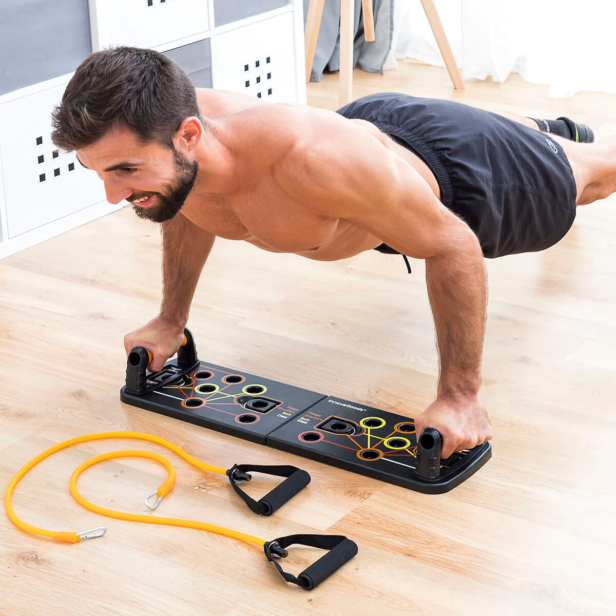 Push-Up Board with Resistance Bands and Exercise Guide Pulsher InnovaGoods – Produktbild 1