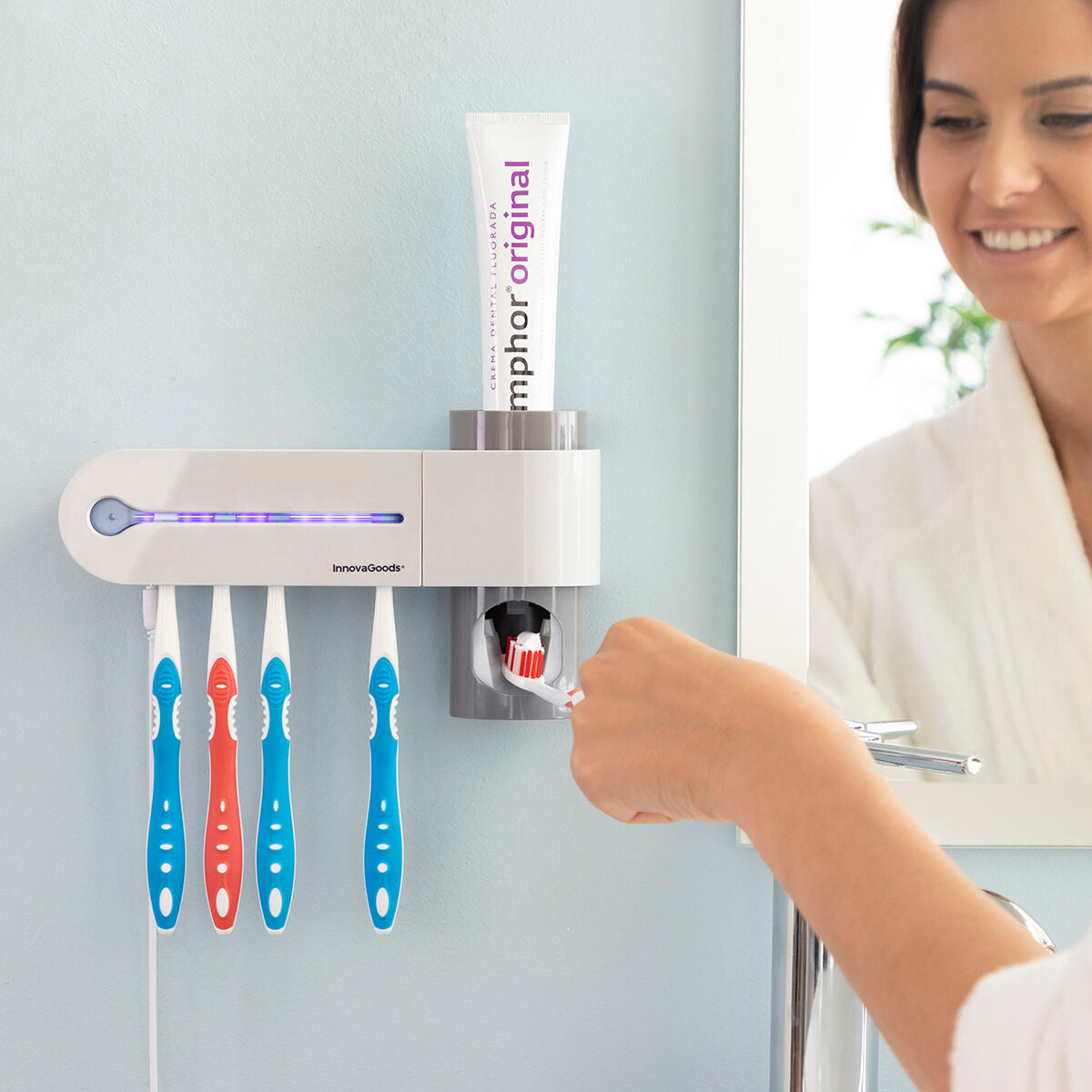UV Toothbrush Steriliser with Stand and Toothpaste Dispenser Smiluv InnovaGoods – Produktbild 3
