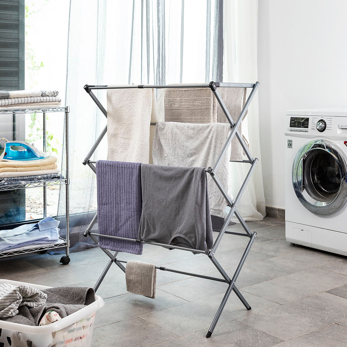 Klappbar and Extendable Metall Clothes Dryer with 3 Levels Cloxy InnovaGoods 11 Bars – Produktbild 1