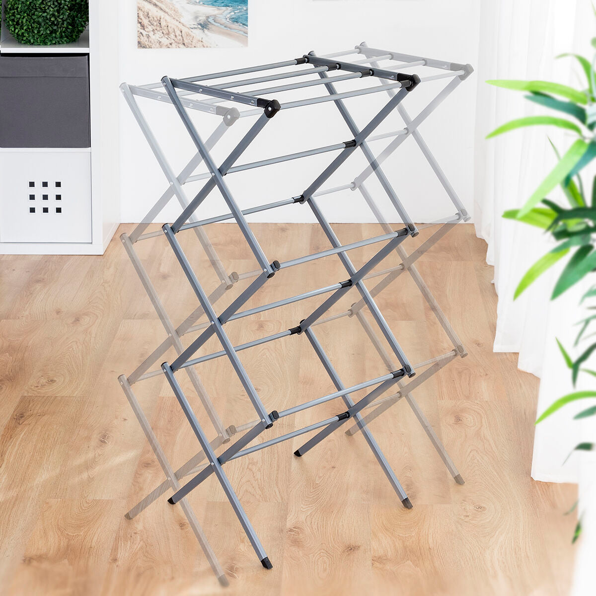 Klappbar und Extendable Metal Clothes Dryer mit 3 Levels Cloxy InnovaGoods 11 Bars
