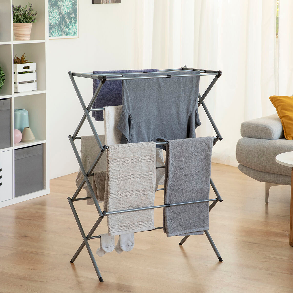 Klappbar und Extendable Metal Clothes Dryer mit 3 Levels Cloxy InnovaGoods 11 Bars