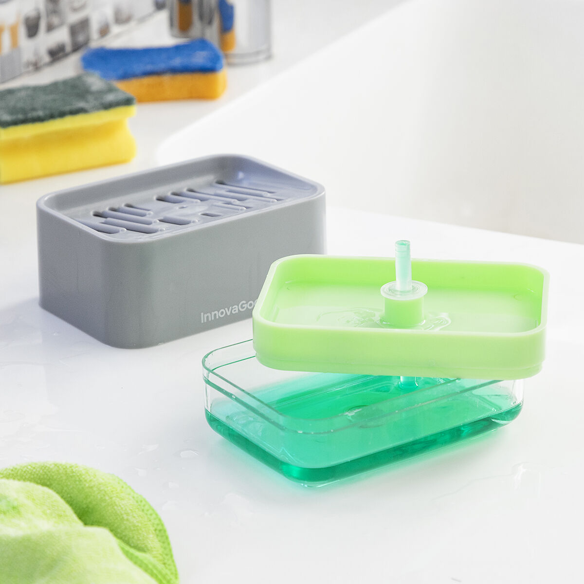 2-in-1 Seifenspender für the Küche Sink Pushoap InnovaGoods
