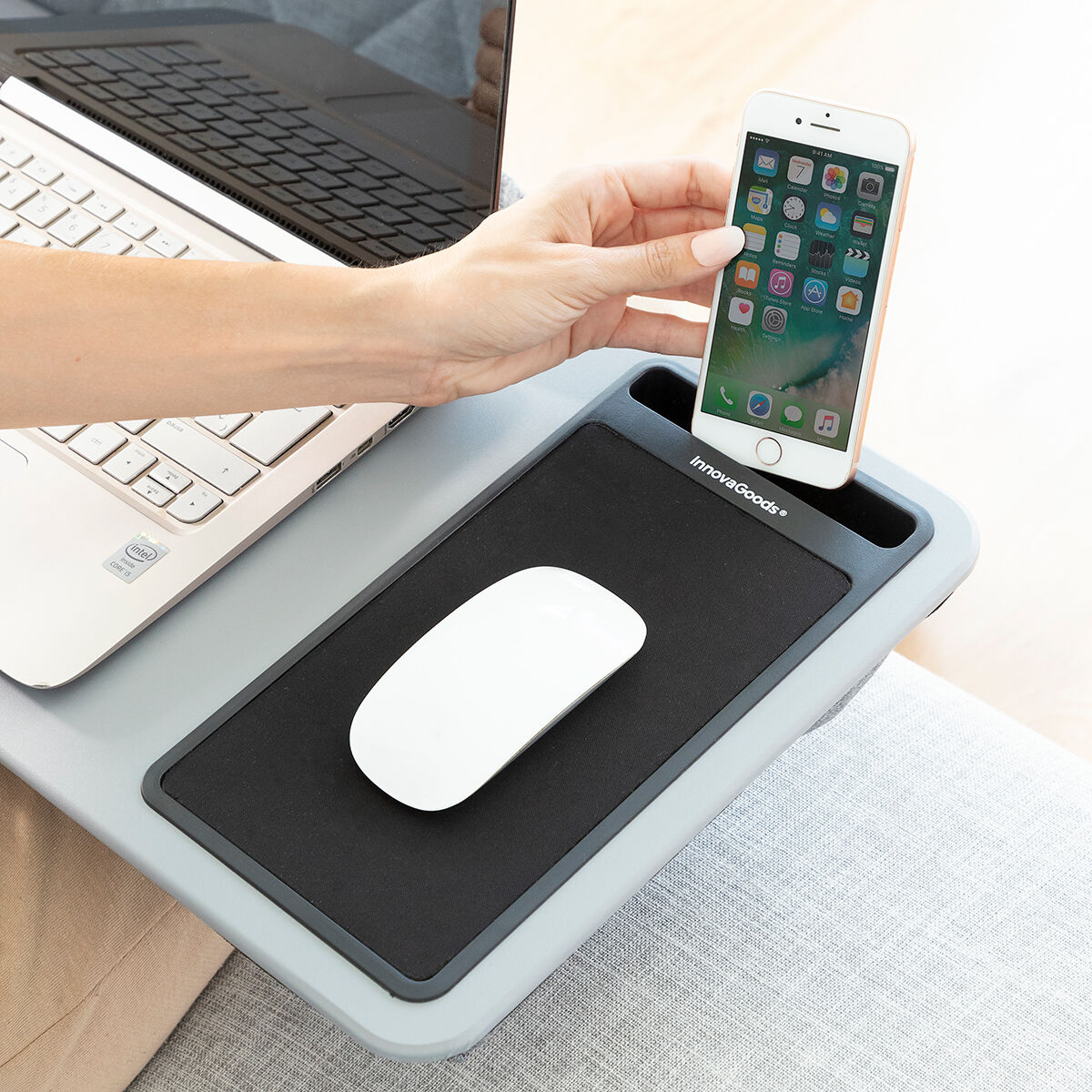 InnovaGoods Tragbar Notebook Desk mit XL Kissen Deskion