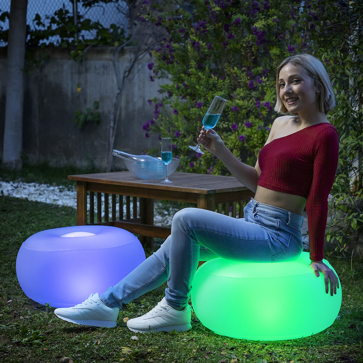 Aufblasbar Seat mit Mehrfarbig LED & Fern Steuerung Pulight InnovaGoods