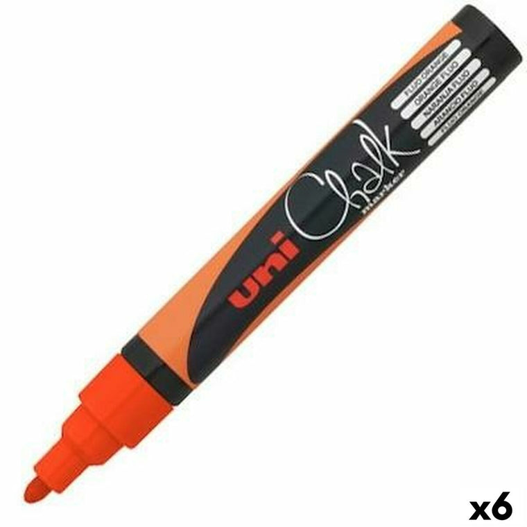Uni-Ball PWE-5M Flüssigkreidemarker Fluor-Orange – 6 Stück – Produktbild 1